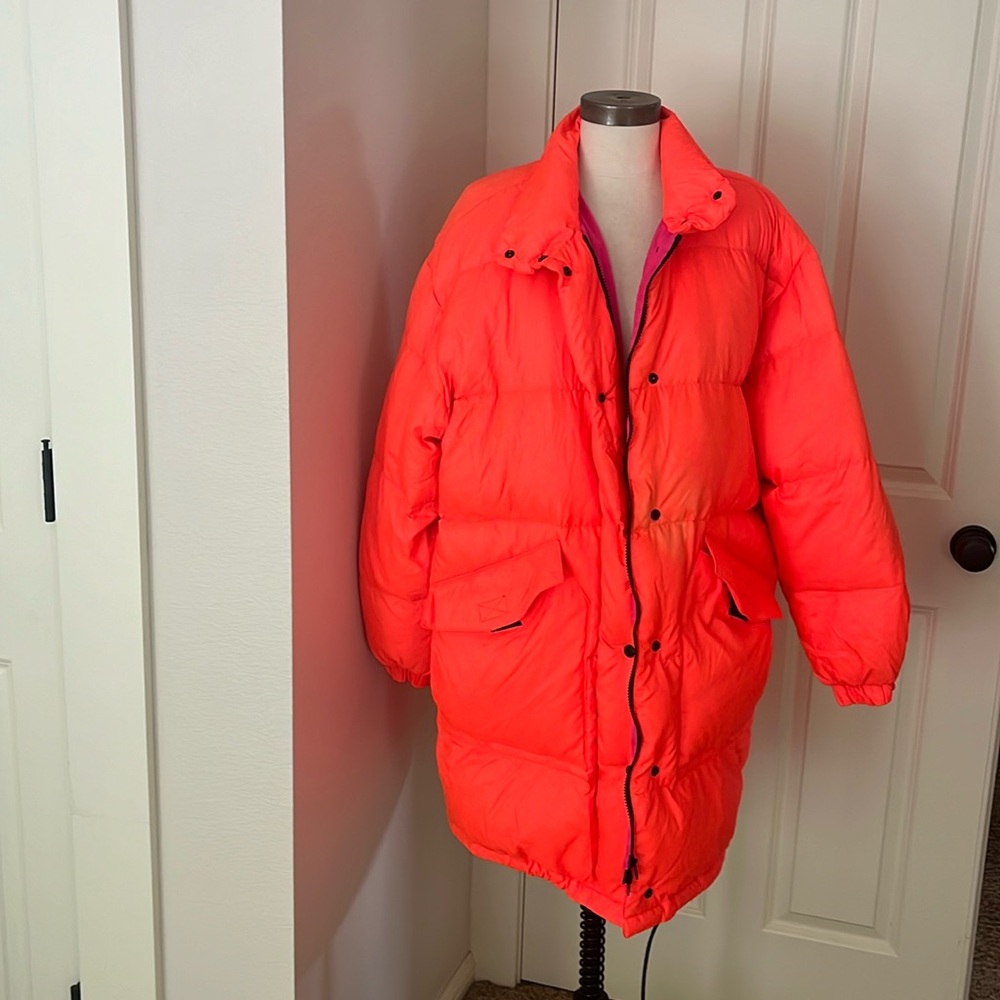 DKNY down orange puffer coat size Small